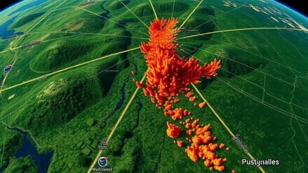 AI modeling tool for wildfire management satellite map with data overlays.