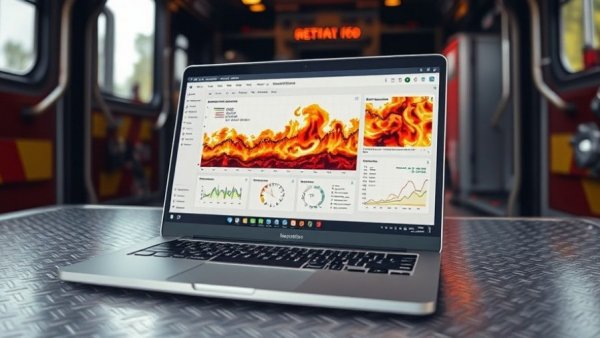 Travis County AI wildfire prediction on a laptop in a fire truck.