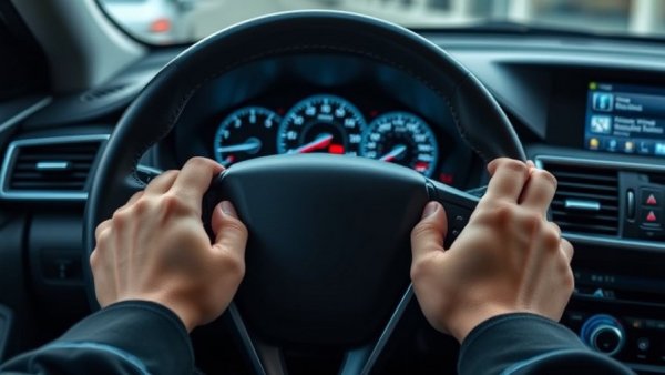 Close-up of driver monitoring car dashboard, illustrating immigration policies impact on road safety.