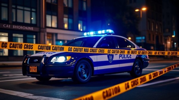 Houston police car with caution tape at a shooting scene.