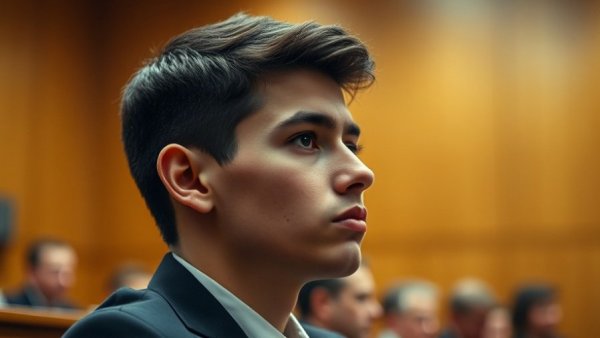 Young man attentively listening in US news setting.