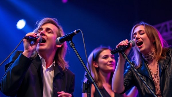Dynamic singers on stage performing at Rodeo Ride & Dine San Antonio, vibrant lighting.