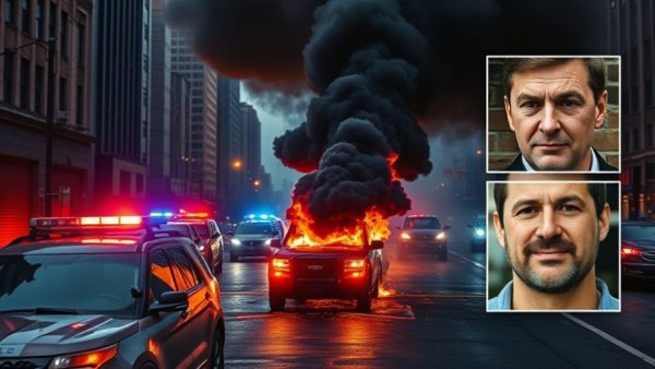 El Mencho death news media collage with law enforcement and fire.