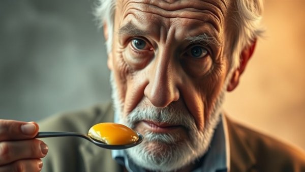 Older man contemplating healthy food choice, highlighting healthy aging nutrition.