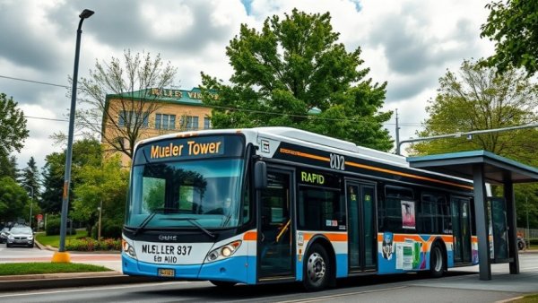 Austin public transport bus at Mueller Tower stop, route 837.