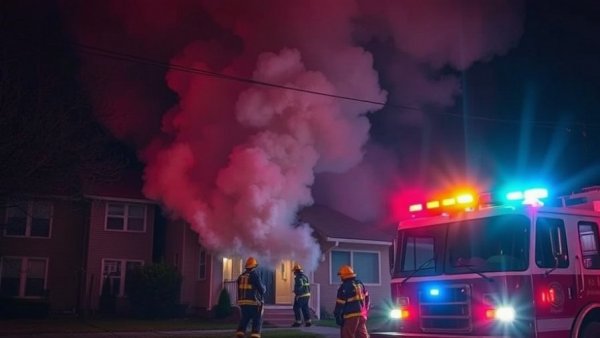 San Antonio fire news scene with firefighters at night and smoke rising.