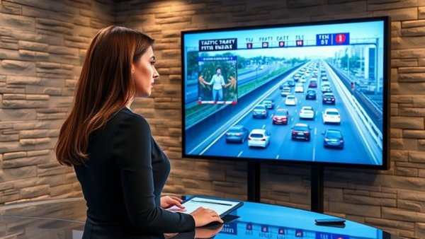 Austin news traffic report with live camera feed in studio.