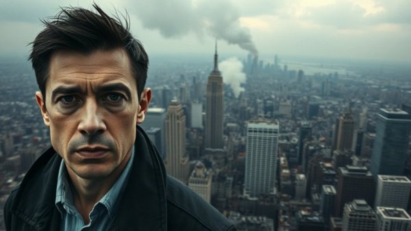 Composite image of unidentified individuals over city with smoke, attacks on government officials context.