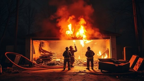 Firefighters battling a nighttime house fire in Houston, newsworthy event.