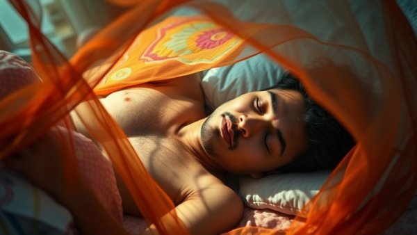 Person under netting suggesting adult sleep training concept.