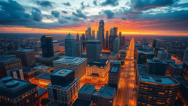 Aerial view of Houston Texans Toro District at sunset.