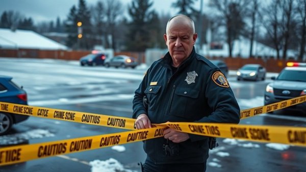 Police officer at Pawtucket hockey rink shooting scene.