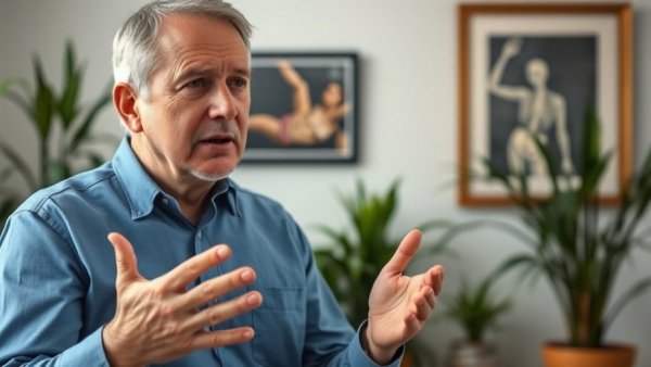 Man discussing chronic pelvic pain and mental wellness in a calm setting.