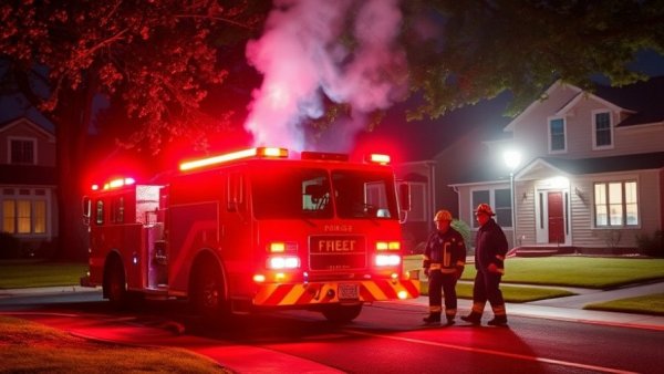 Austin news fire scene with firefighters at night, residential response.