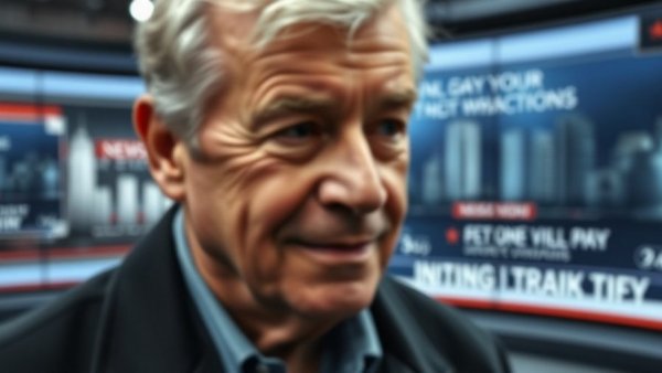 Blurry news image of older man with news overlay.