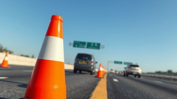 Houston traffic news: traffic cones and vehicles on highway.