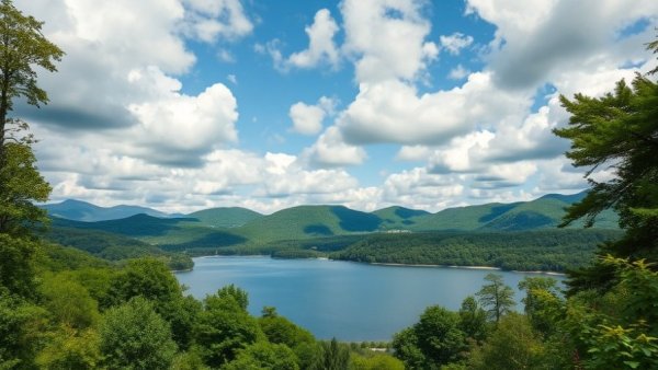 View of Palo Pinto Mountains State Park with serene lake and greenery