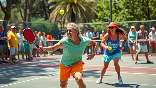 Energetic pickleball scene from Pickleball mockumentary film Pickleheads.
