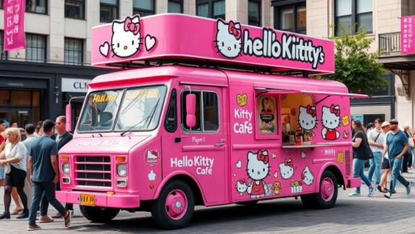 Hello Kitty Café Truck San Antonio in vibrant urban setting.