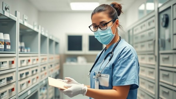 Healthcare worker managing blood donations in neonatal intensive care unit.
