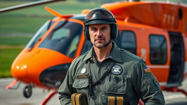 Houston Rodeo Parade 2026: Rescue pilot in uniform in front of helicopter