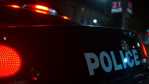 Close-up of Dallas police car at night, representing Dallas property crimes.