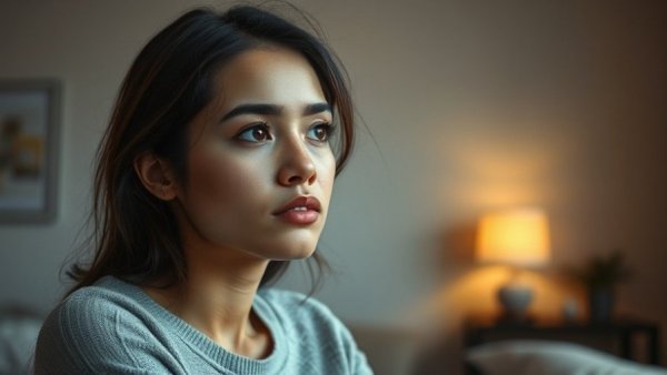 Contemplative young woman pondering mental health techniques.