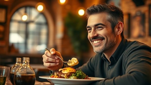 Man enjoying meal in cozy restaurant, how to get paid to eat.