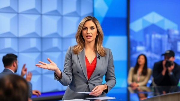 Confident female reporter in Bexar County election news broadcast.