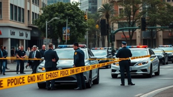 San Antonio police scene on city street with yellow tape.