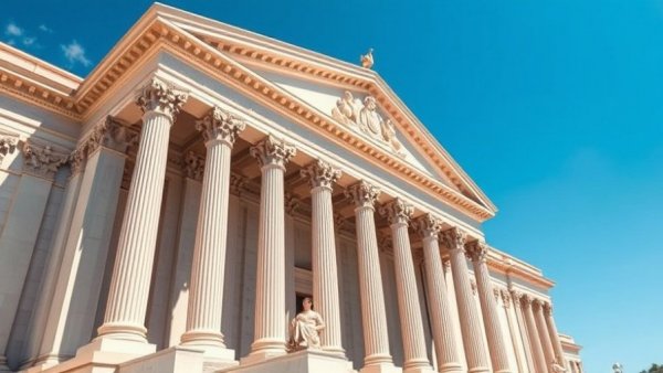 Majestic neoclassical courthouse facade in daylight.