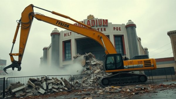 Palladium Theater Demolition Richmond Texas excavator tearing down.