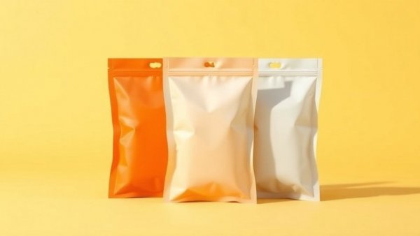 Three gradient packets of sugar substitutes on a yellow background.