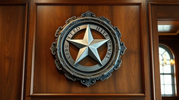 Dallas Police Department emblem on wall in interior setting.