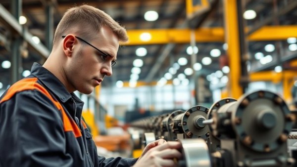 Dayton trade with Canada and Mexico: factory worker inspecting machinery.