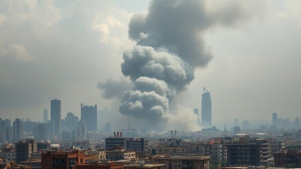 Breaking US news: Smoke rising over cityscape, dramatic scene.