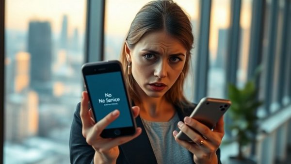 Woman worried about SIM swap scams in an office setting.