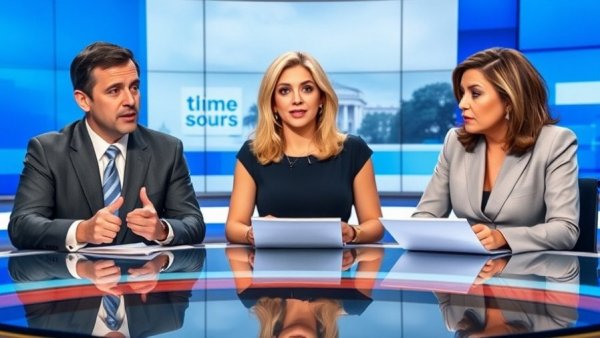 News presenters discussing military operations saving lives on a broadcast.