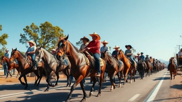 Houston Livestock Show and Rodeo parade with horse riders and wagons