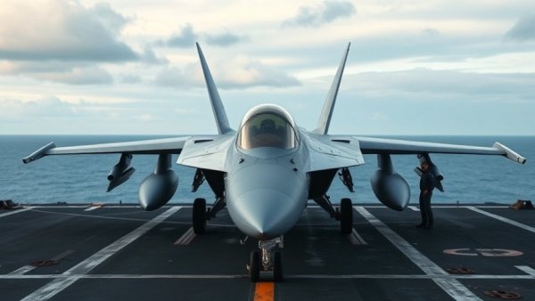 Military jet on carrier deck highlighting U.S. casualties rise due to Iran operations.
