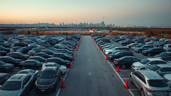 Evening parking scene with cars near NRG Park, highlighting parking scams potential.