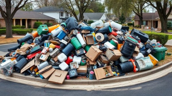 Houston heavy trash pickup plan delay evident with trash piling on curbside.