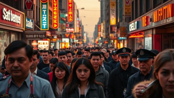 Austin mass shooting scene at night with police and neon lights.