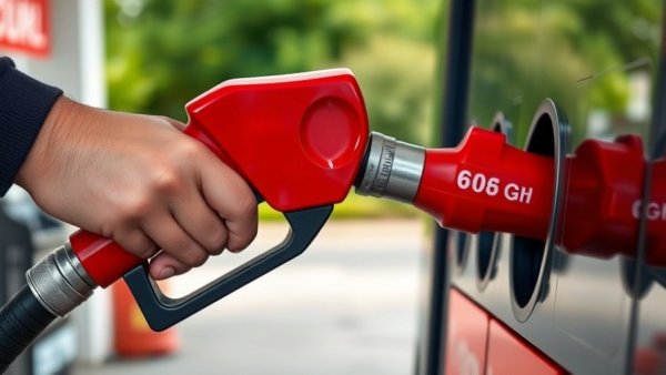 Gas station pump showing price increase, close-up of hand fueling.