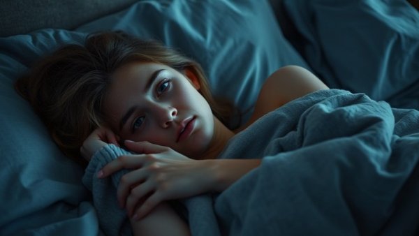 Concerned woman with blanket reflecting Hashimoto's and hypothyroidism symptoms