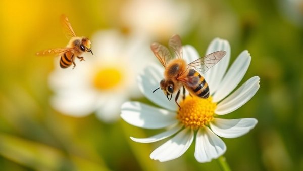 Intricate bee interaction on flower in documentary scene.