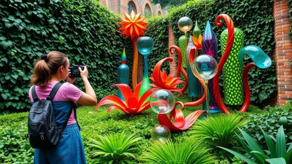 Colorful garden art at San Antonio cultural events.