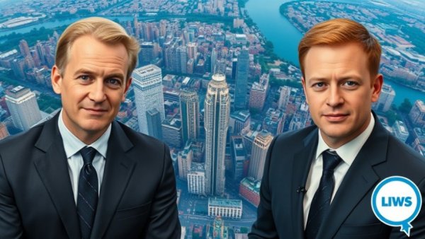 Overlay of formal portraits on an aerial map showcasing Trump news broadcast.