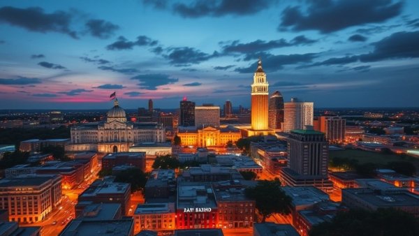 San Antonio news: Cityscape with Tower of the Americas at dusk.