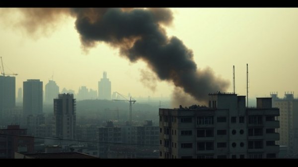 US Iran conflict updates: Cityscape with smoke and damaged building.